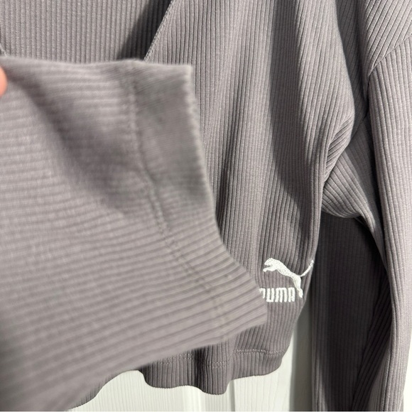 Sz. L Puma wrap crop top, gray, stretch, long sleeve, casual, date night - Picture 6 of 10